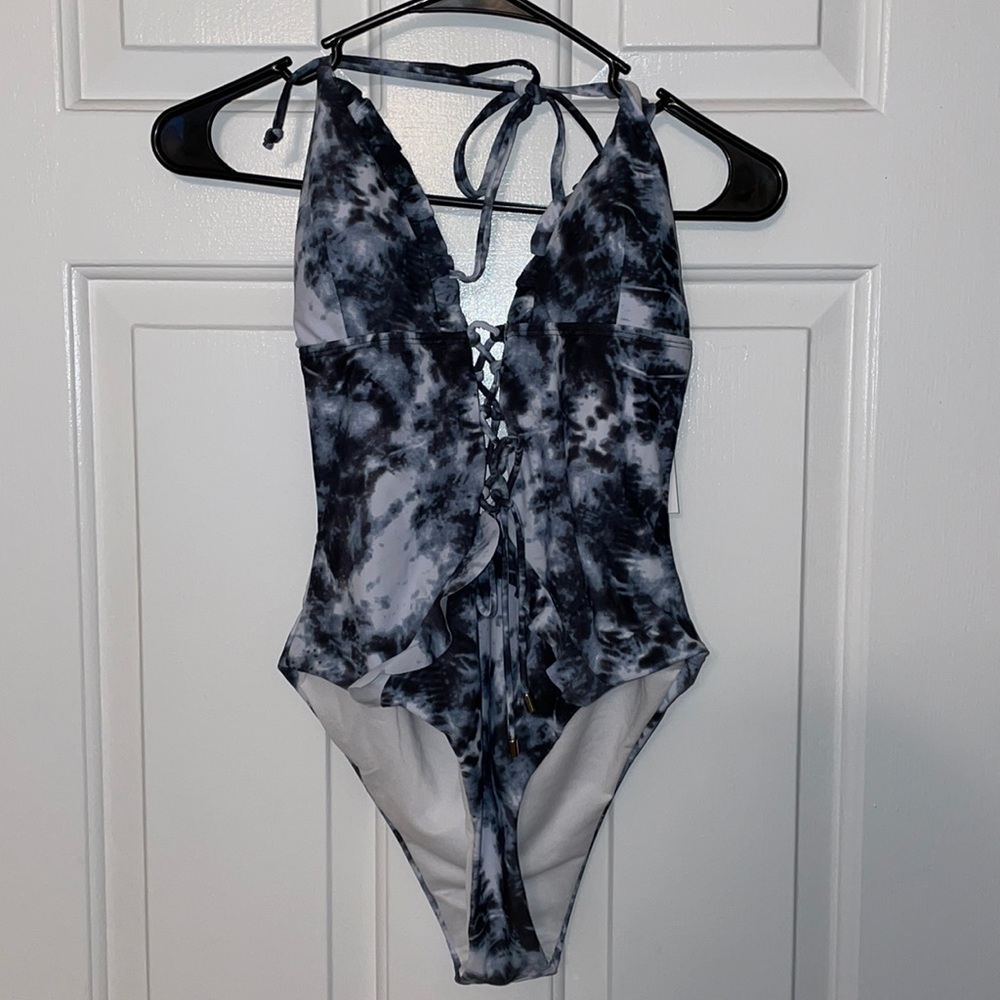 Blue and White Marble One-piece Bathing Suit